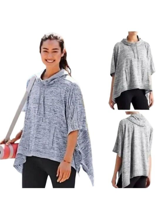 Athleta Sweaters - Athleta Marled Gray Hoodie Blissful Poncho Size Small